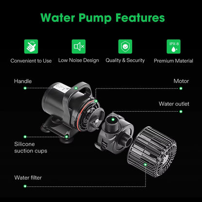 1600 GPH Submersible Pump – 100W, Ultra Quiet, 14ft Lift for Ponds & Waterfalls