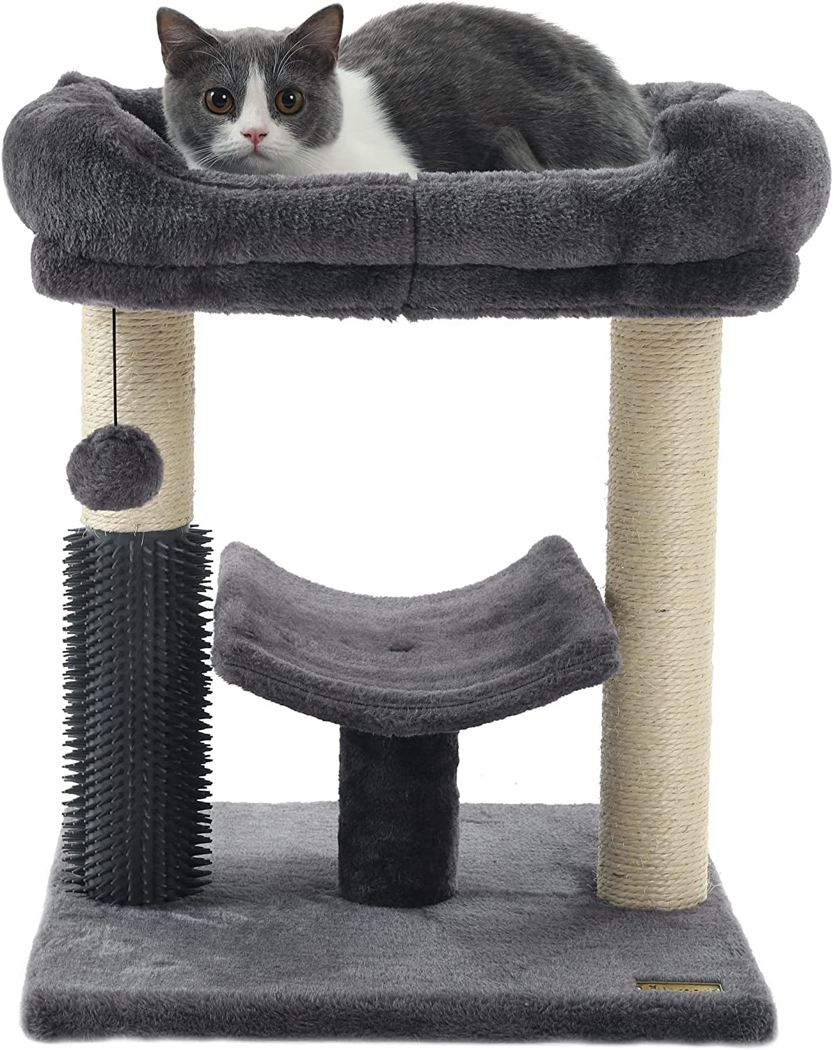 Cat Tree Tower – Cozy Perch, Scratching Post, Self-Groomer & Interactive Ball for Kittens and Indoor Cats