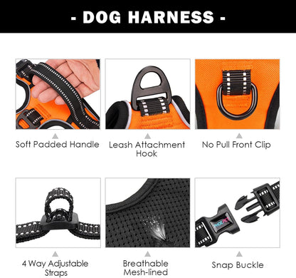 Reflective No-Pull Dog Harness for Small Dogs – Adjustable Front-Clip Vest with Handle, 2 Metal Rings & 3 Buckles, Easy On/Off (S, Orange)