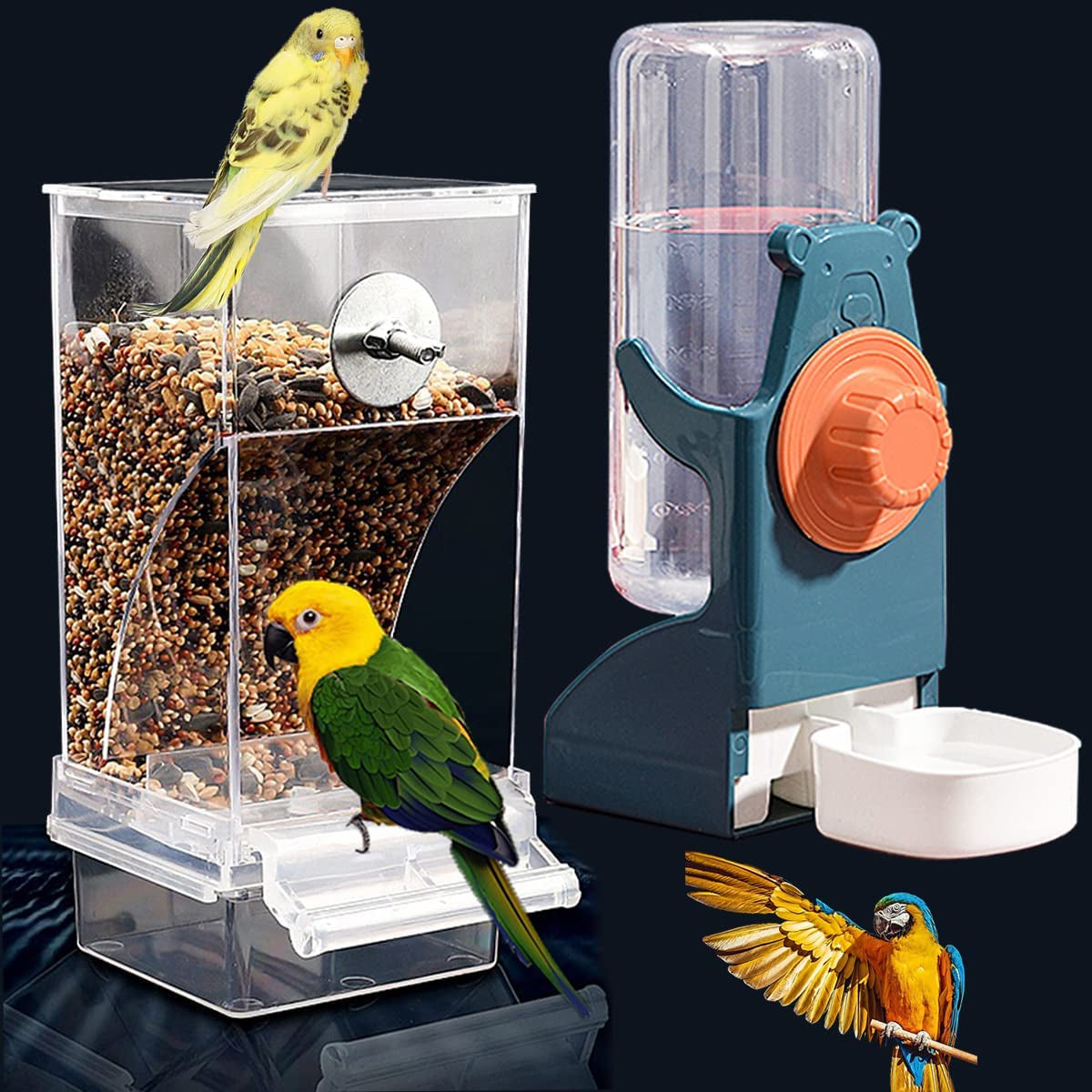 No-Mess Bird Feeder & Water Dispenser – Automatic Seed & Drink Set for Parrots, Budgies, Lovebirds, & More 