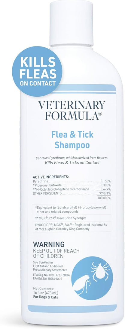 Flea and Tick Shampoo for Dogs and Cats, 16 Oz