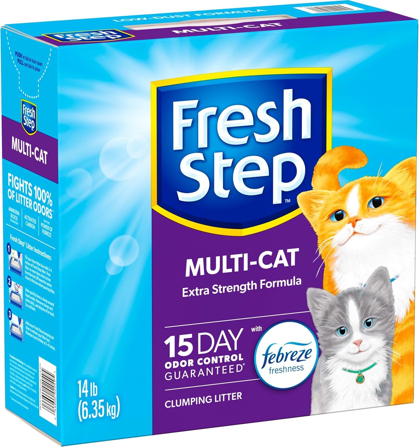 Clumping Cat Litter Multi-Cat Extra Strength Formula with Febreze Freshness, Multi Cat Litter with Ammonia Block Technology, 14 Lb. Box