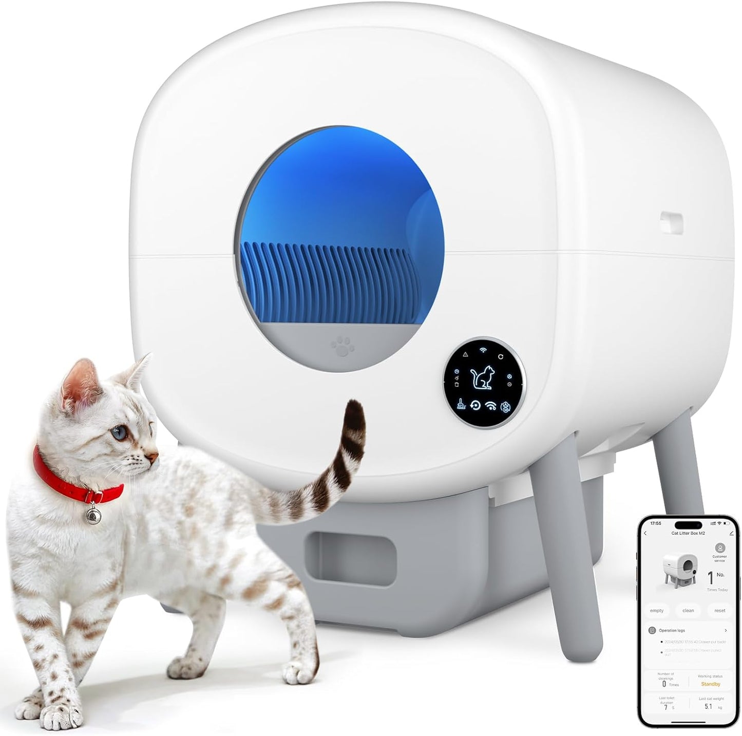 Self-Cleaning Automatic Cat Litter Box – 95L Capacity, App-Controlled with Safety Features & Garbage Bags