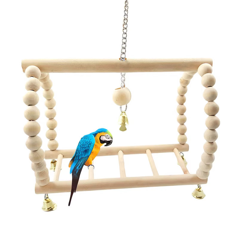 8-Piece Parrot Toy Set – Wooden Bite Toys, Swing, Ball, Bell, and Training Accessories for Birds