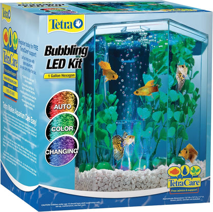 1-Gallon Hexagon LED Aquarium Kit – Bubbling Tank with Color-Changing Light Disc